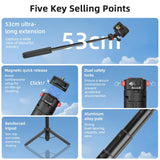 Flymile Extendable Tripod 20"Handheld Selfie Stick with Quick Release 1/4'' Screw for DJI Pocket 3/Action 5 Pro Accessorise