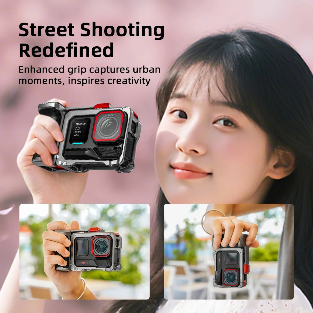 Flymile Camera Grip Holder for Insta360 Ace Pro 2/Ace Pro Accessories With Cold Shoe Extension Bracket Metal Cage Photography
