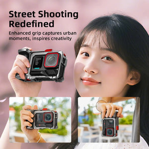 Flymile Camera Grip Holder for Insta360 Ace Pro 2/Ace Pro Accessories With Cold Shoe Extension Bracket Metal Cage Photography