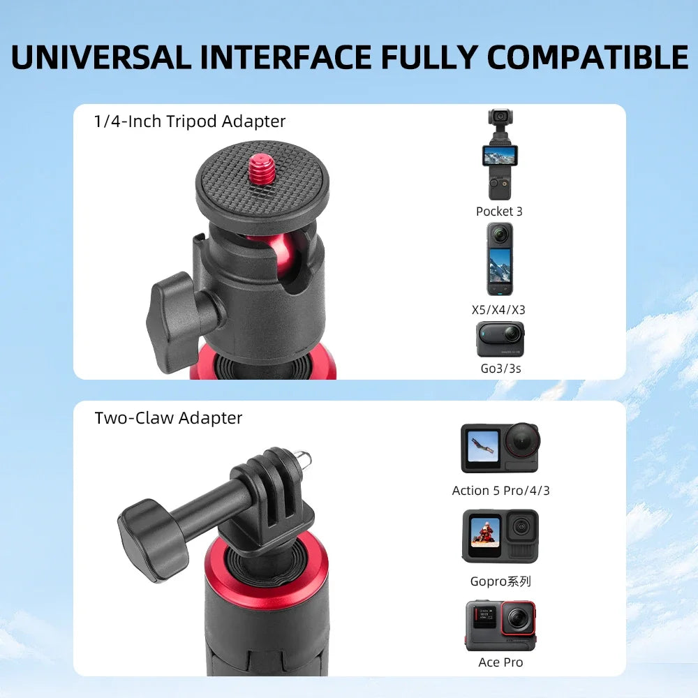Flymile Extendable Tripod Adjustable Selfie Stick Long Hand Grip for DJI Pocket 3/Action 5/Insta360/Gopro Hero 13 12 Accessorise