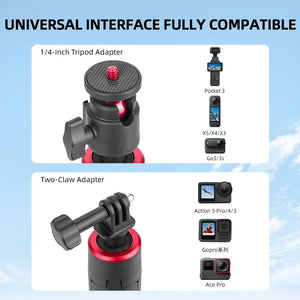 Flymile Extendable Tripod Adjustable Selfie Stick Long Hand Grip for DJI Pocket 3/Action 5/Insta360/Gopro Hero 13 12 Accessorise