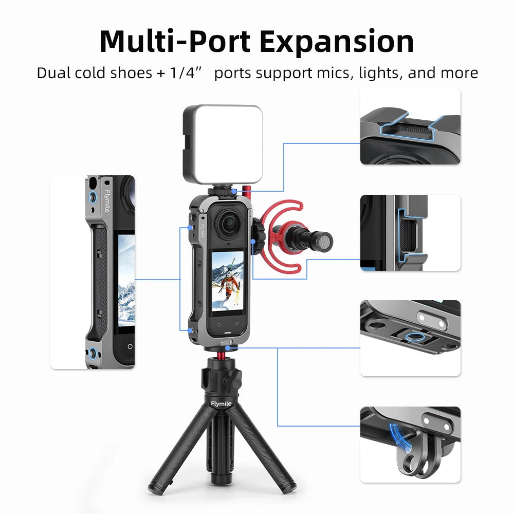 Flymile Metal Cage Protective Cage for Insta360 X5 Accessorise Aluminum Alloy Expansion Frame Adapter Mount with Lens Guard