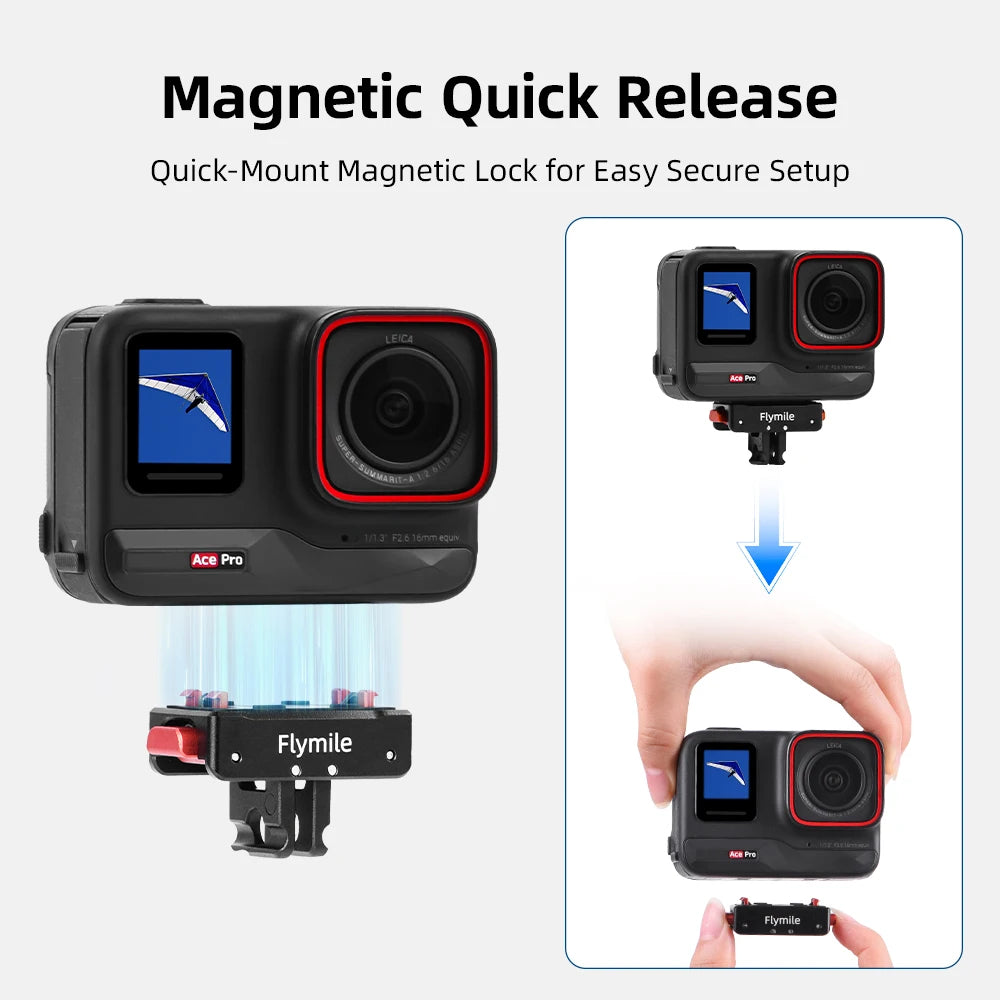 Flymile Ace Pro 2 Magnetic Base Quick Release Mount for Insta360 X5 Accessories Dual-Claws 1/4"Screw Adapter Extension