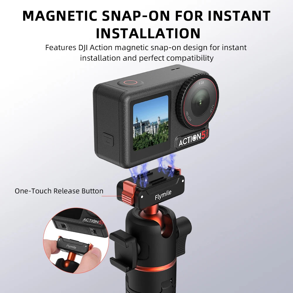 Flymile Extendable Selfie Stick Tripod for DJI OSMO 360/Action 5 Pro Accessories With Quick-release Magnetic Base Handle 21.25IN