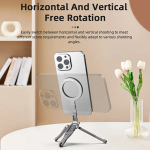 Flymile Magnetic Magsafe Selfie Stick Tripod for iPhone 16 15 14 13 12 Pro Max Samsung Phone Foldable Desktop Tripod 1/4" Holes
