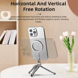 Flymile Magnetic Magsafe Selfie Stick Tripod for iPhone 16 15 14 13 12 Pro Max Samsung Phone Foldable Desktop Tripod 1/4" Holes