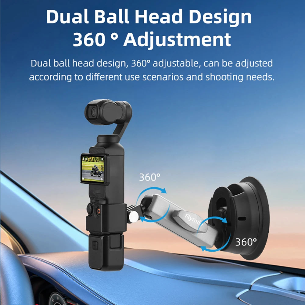 Flymile Car Suction Cup for DJI Action 5 Pro/Gopro Hero 13 12 11 10 9/Pocket 3 Camera Mount Windshield Stand Bracket Adjustable