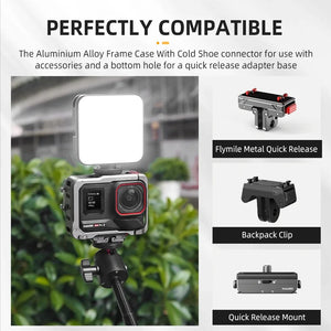 Flymile Adapter Frame Metal Cage for Insta360 Ace Pro 2 Camera Accessorise Aluminium Alloy Case Mount Cold Shoe Full Protective