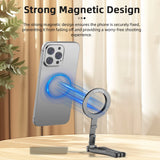 Flymile Magnetic Magsafe Selfie Stick Tripod for iPhone 16 15 14 13 12 Pro Max Samsung Phone Foldable Desktop Tripod 1/4" Holes