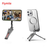 Flymile Magnetic Magsafe Selfie Stick Tripod for iPhone 16 15 14 13 12 Pro Max Samsung Phone Foldable Desktop Tripod 1/4" Holes