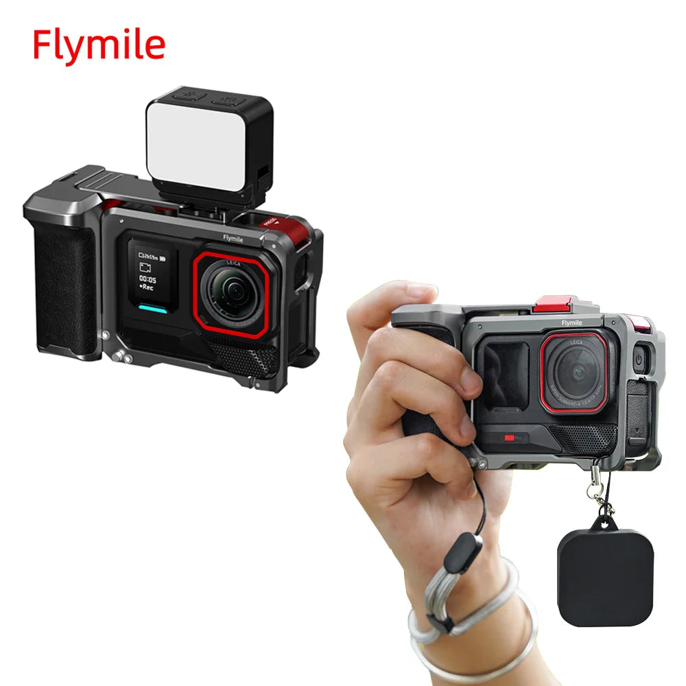 Flymile Camera Grip Holder for Insta360 Ace Pro 2/Ace Pro Accessories With Cold Shoe Extension Bracket Metal Cage Photography