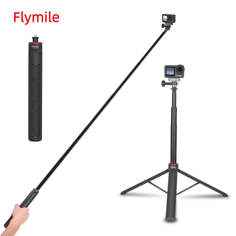 Flymile Extendable Tripod Adjustable Selfie Stick Long Hand Grip for DJI Pocket 3/Action 5/Insta360/Gopro Hero 13 12 Accessorise