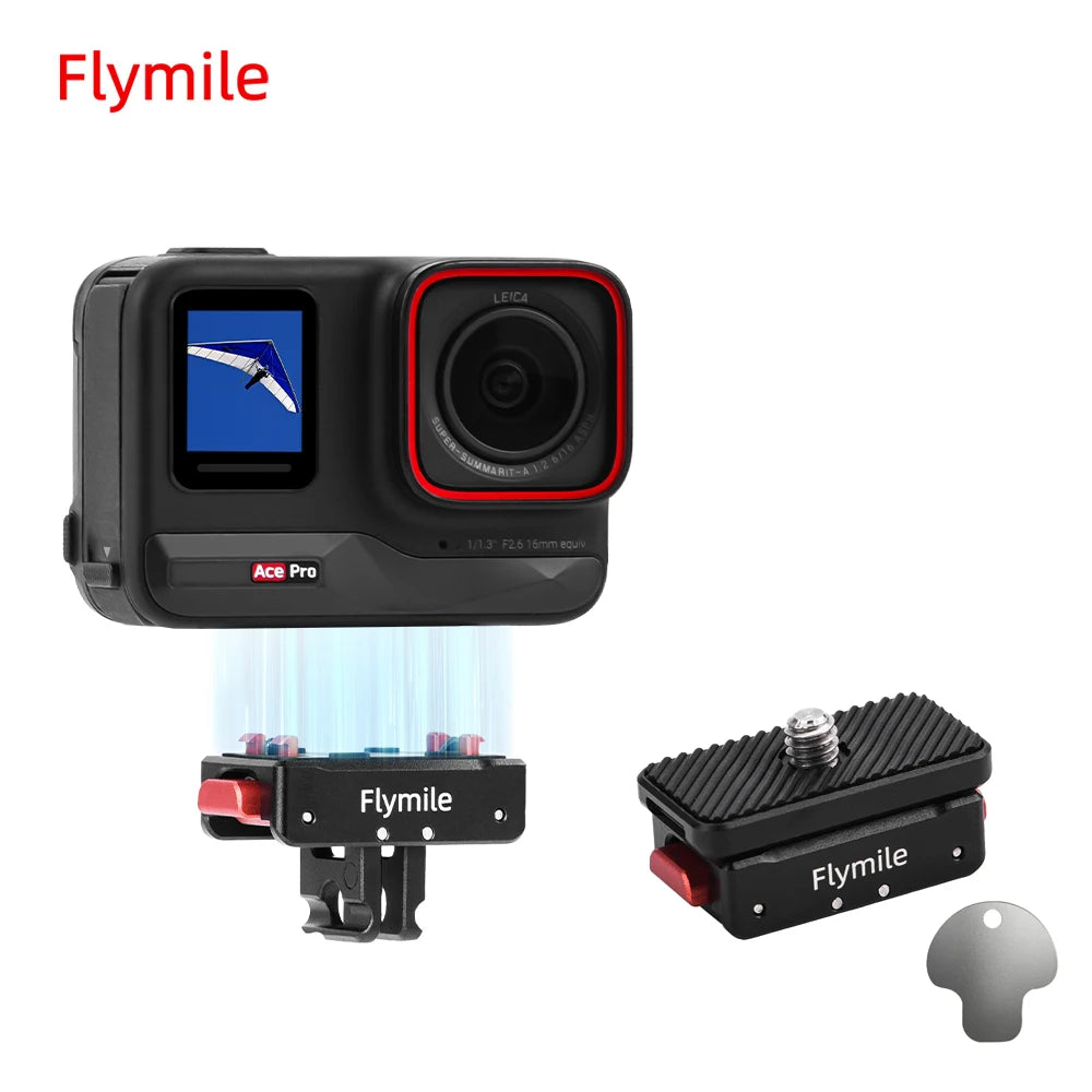 Flymile Ace Pro 2 Magnetic Base Quick Release Mount for Insta360 X5 Accessories Dual-Claws 1/4"Screw Adapter Extension