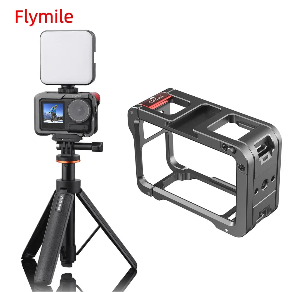 Flymile Expansion Adapter for DJI OSMO Action 5 Pro/4 Camera Aluminium Alloy Metal Cage Mount Cold Shoe Protective Frame Case