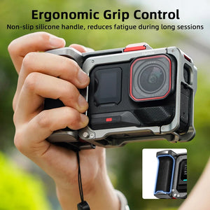 Flymile Camera Grip Holder for Insta360 Ace Pro 2/Ace Pro Accessories With Cold Shoe Extension Bracket Metal Cage Photography