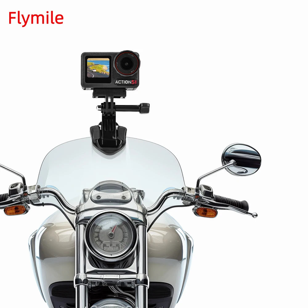 Flymile Motorcycle Windshield Mount for DJI Action 5/Pocket 3/Insta360 X5/Ace Pro 2 Camera Accessorise Aluminum Alloy Clip